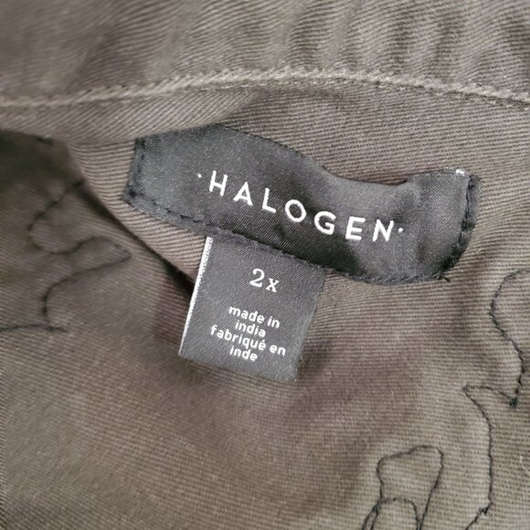 Halogen Floral Laced Embroidered Military Utility Cargo Jacket 2X Olive Green - Picture 12 of 13